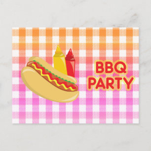 BBQ Party Hot Dog Condiments Announcement Postcard