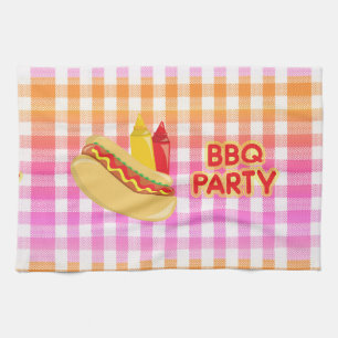 BBQ Party Hot Dog with Condiments Kitchen Towel