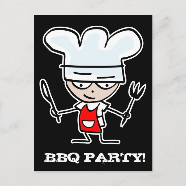 BBQ party invitation postcards | Cartoon chef (Front)
