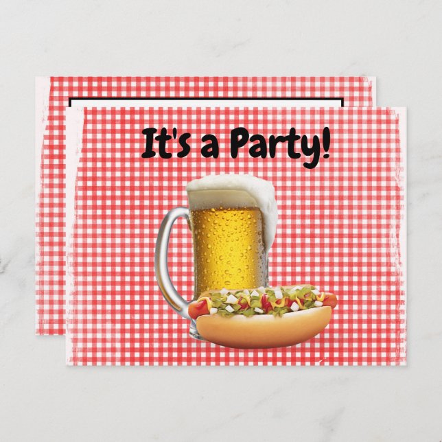 BBQ Party Invite On Gingham (Front/Back)