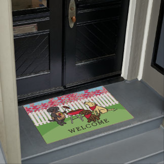 BBQ Party Labradors Hollyhock Flowers Doormat