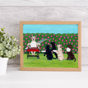 BBQ Party Labradors in the Azalea Garden Artwork Poster