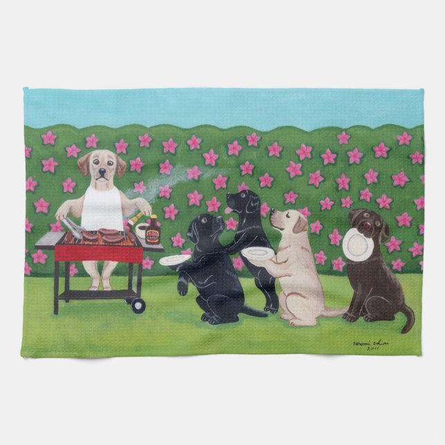 BBQ Party Labradors in the Azalea Garden towel (Horizontal)