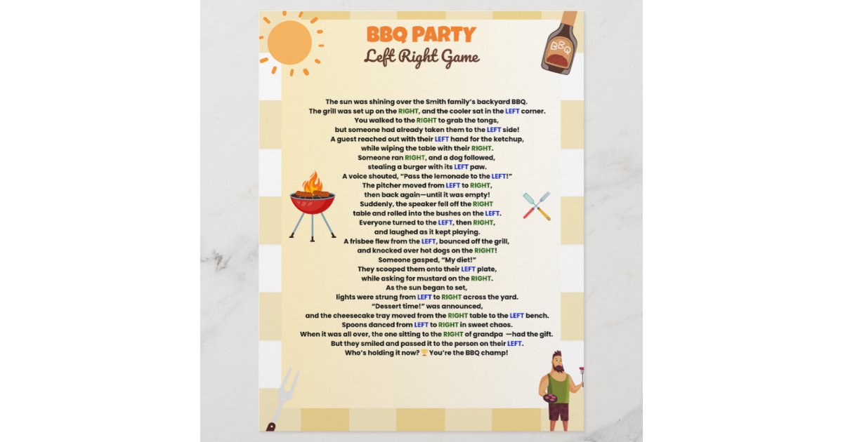 BBQ Party Left Right Game – Funny Summer Pass-the- Letterhead | Zazzle