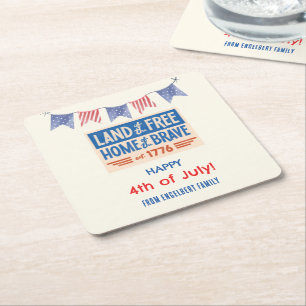 BBQ Party Patriotic American 4th of July Guests Square Paper Coaster