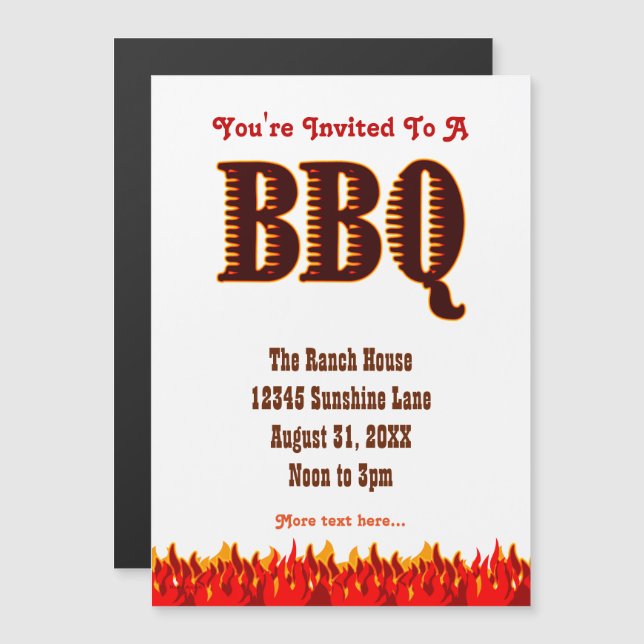 BBQ Party Red Flames Custom Invitation Magnet (Front/Back)