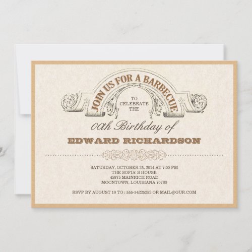 barbecue party vintage typographic invitations