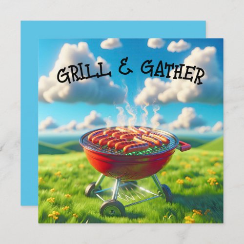 BBQ Party With Grilling Hot Dogs Invitation