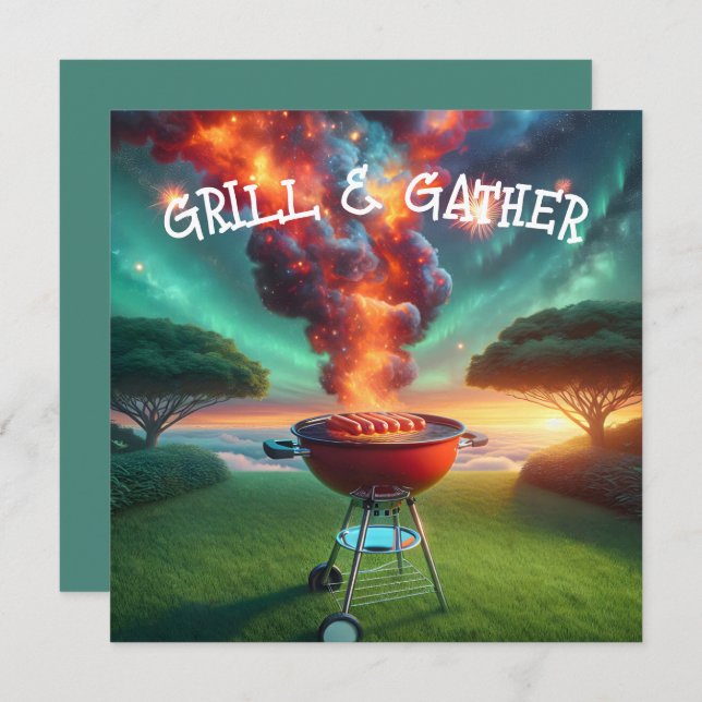 BBQ Party With Smoking Grill Invitation (Front/Back)