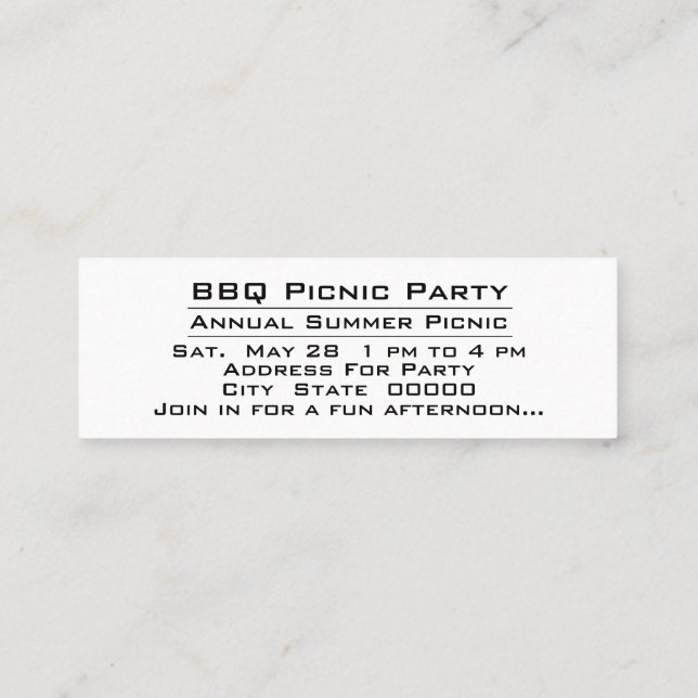 BBQ Picnic Backyard Party Celebration Invitation (Back)