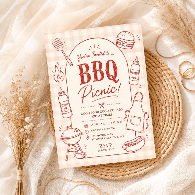 BBQ Picnic Retro Cookout Backyard Party Summer Invitation (Creator Uploaded)