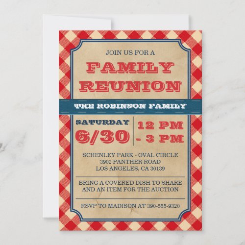 BBQ Picnic Rustic Family Reunion Invitation