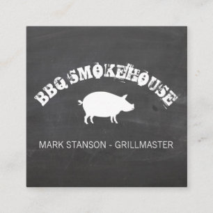 BBQ / Pig / Chalk Background Square Business Card