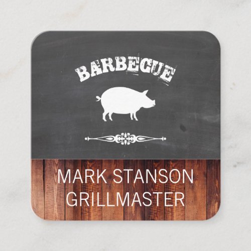 BBQ  Pig  Chalk  Wood Square Business Card