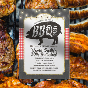 BBQ Pig Roast Birthday Party Vintage Chalkboard Invitation