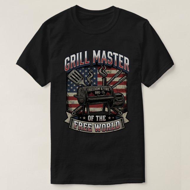 BBQ Pit Master Freedom USA Barbecue Flag  T-Shirt (Design Front)