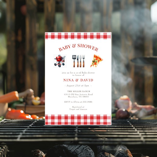 BBQ Pizza gender natural baby shower Invitation (Creator Uploaded)