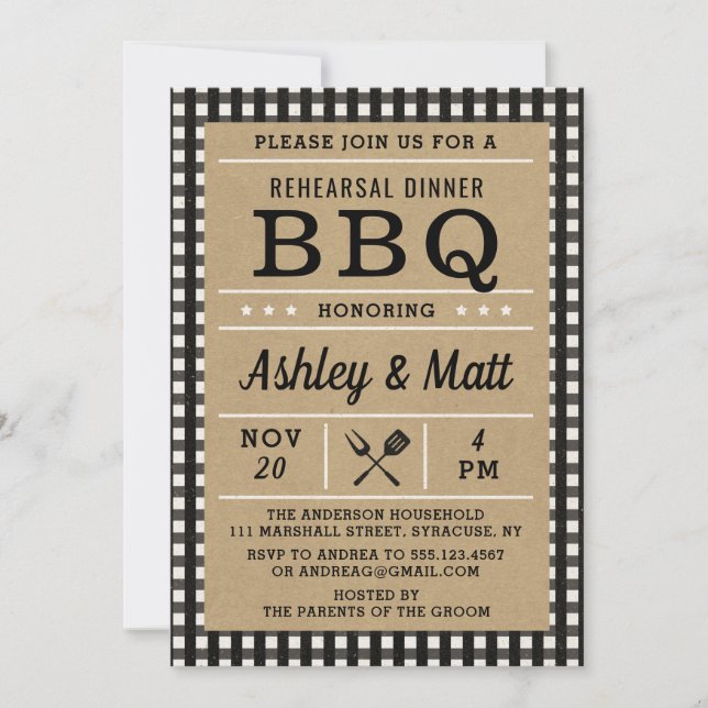 BBQ Plaid Rehearsal Dinner Invitation (Front)