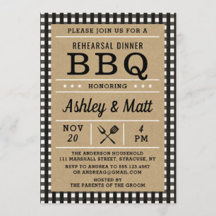 BBQ Plaid Rehearsal Dinner Invitation