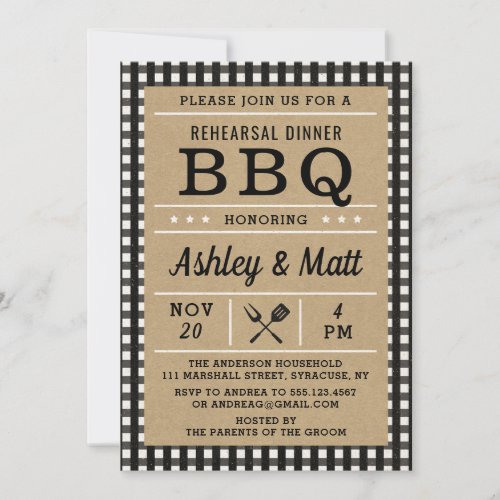 BBQ Plaid Rehearsal Dinner Invitation