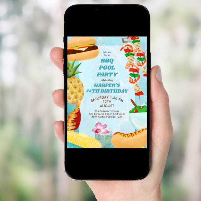 BBQ Pool Party Birthday Invitation (Front Digital)