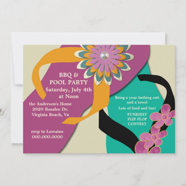 BBQ & Pool Party Flip Flop Invitation-wine Invitation (Front)