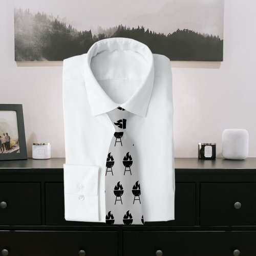 BBQ Print Pattern Black and Grey Neck Tie