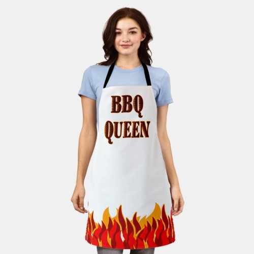 BBQ Queen Red Flames Cookout Saying Apron
