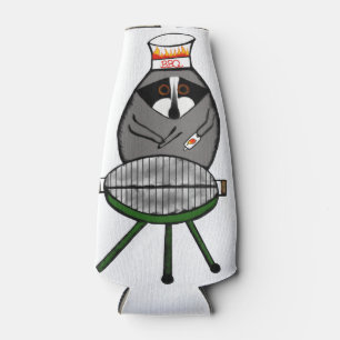BBQ Raccoon on Bottle Cozie Cooler