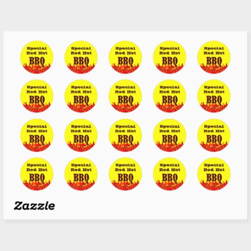 BBQ Red Flames Custom Canning Sticker | Zazzle