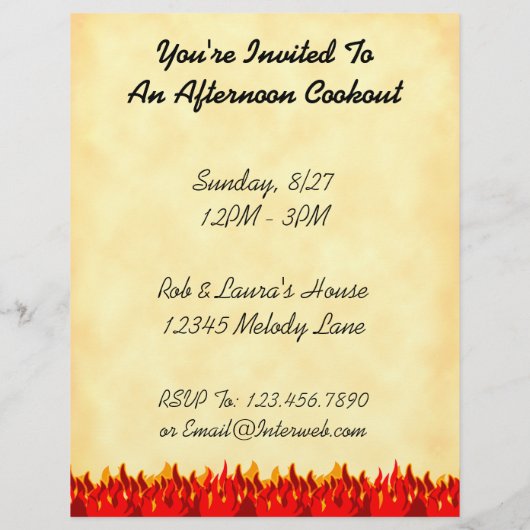 BBQ Red Flames Custom Party Flyer Template (Back)