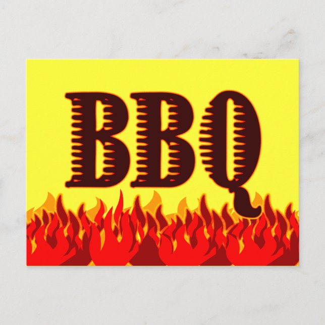 BBQ Red Flames Custom Recipe Card Postcard (Front)