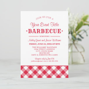 BBQ Red Gingham Backyard Cookout Invitation