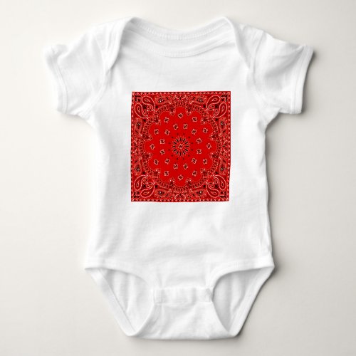 BBQ Red Paisley Western Bandana Scarf Print Baby Bodysuit