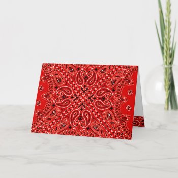 Bbq Red Paisley Western Bandana Scarf Print Card by PrintTiques at Zazzle