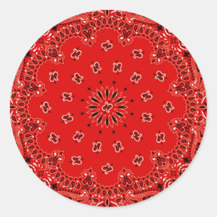 BBQ Red Paisley Western Bandana Scarf Print Classic Round Sticker
