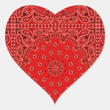 Bbq Red Paisley Western Bandana Scarf Print Heart Sticker by PrintTiques at Zazzle