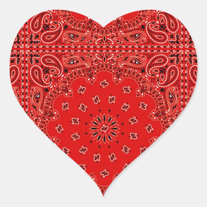 BBQ Red Paisley Western Bandana Scarf Print Heart Sticker | Zazzle.com