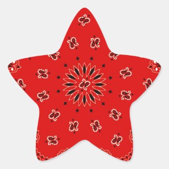 Bbq Red Paisley Western Bandana Scarf Print Star Sticker by PrintTiques at Zazzle