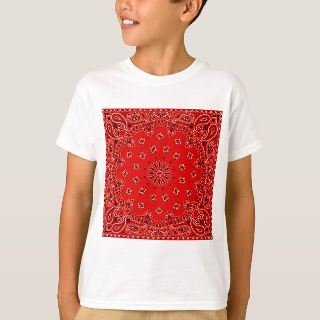 BBQ Red Paisley Western Bandana Scarf Print T-Shirt (Front)