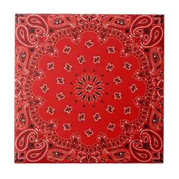 Bbq Red Paisley Western Bandana Scarf Print Tile by PrintTiques at Zazzle