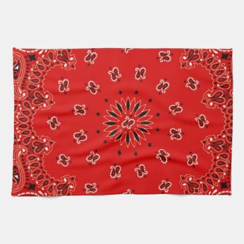 Bbq Red Paisley Western Bandana Scarf Print Towel by PrintTiques at Zazzle