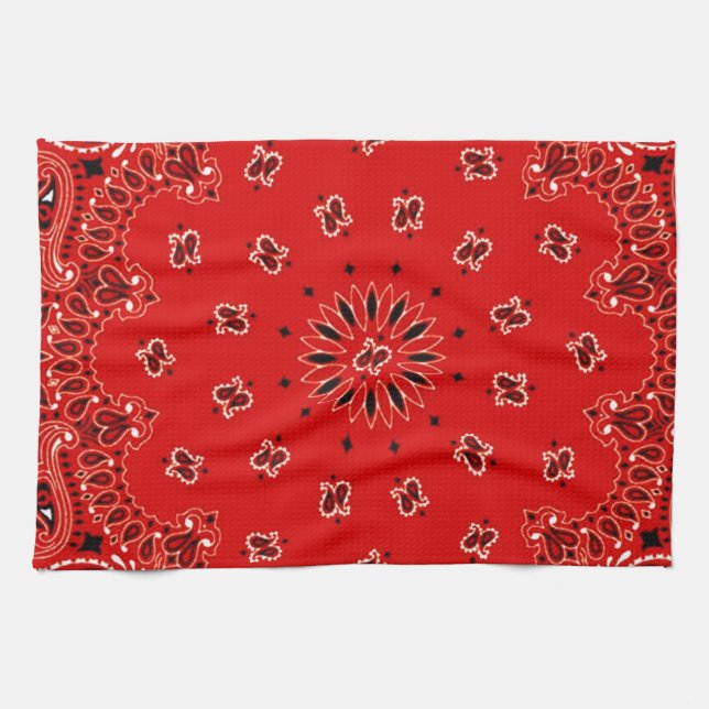 BBQ Red Paisley Western Bandana Scarf Print Towel (Horizontal)