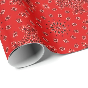 Bbq Red Paisley Western Bandana Scarf Print Wrapping Paper by PrintTiques at Zazzle