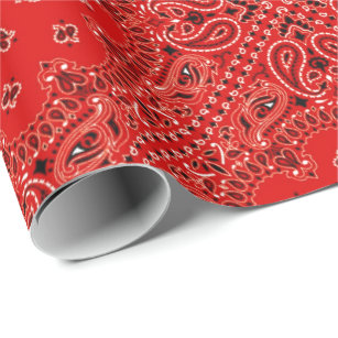  Red Bandana Wrapping Paper Set - 8 Sheets Western