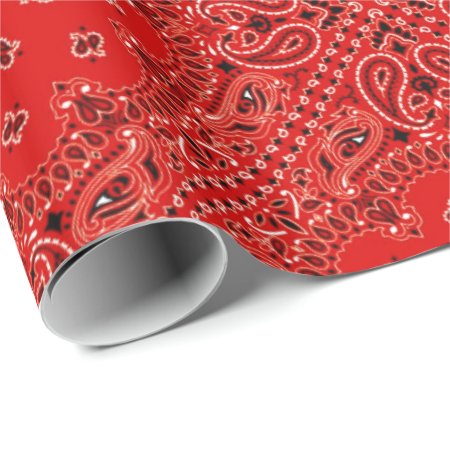 Bbq Red Paisley Western Bandana Scarf Print Wrapping Paper