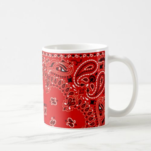 BBQ Red Paisley Western Bandana Scarf Your Name Coffee Mug