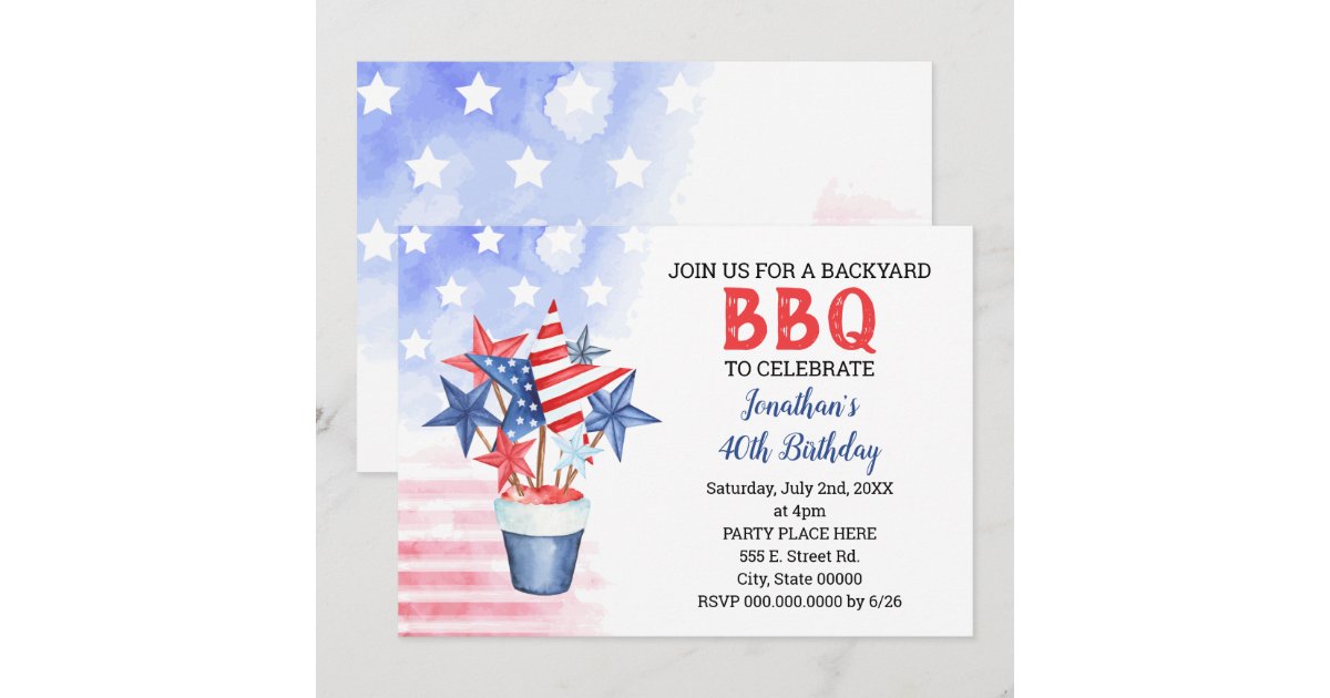 BBQ Red White & Blue Patriotic Birthday Party Invitation | Zazzle