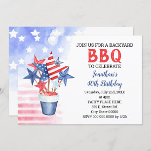 BBQ Red White & Blue Patriotic Birthday Party Invitation