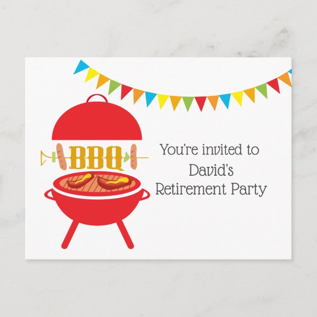 bbq retirement party, barbecue, bbq grill, invitation postcard (Front)